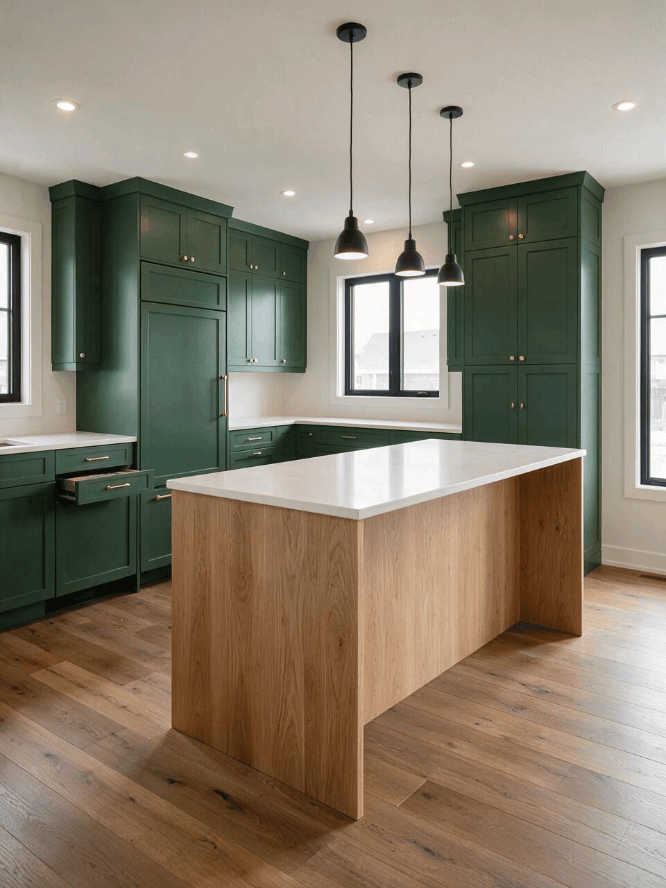 Custom kitchen with a wood island, built by Boreal Kitchens