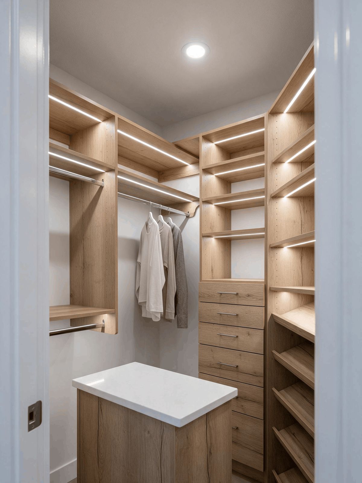 Custom walk-in closet with island