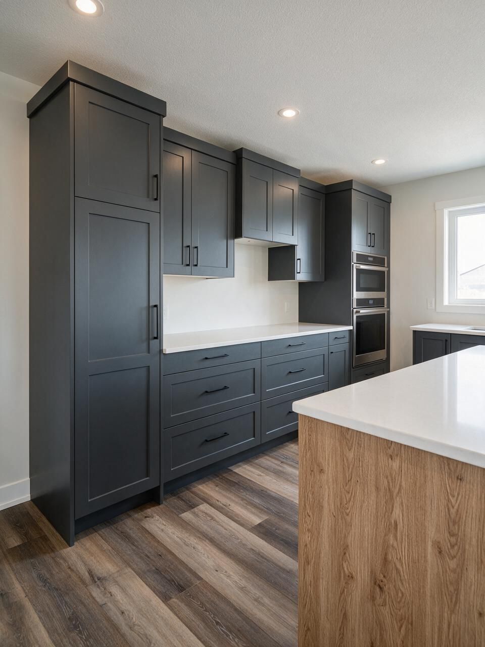 Custom kitchen cabinets with tall pantry and island, Edmonton