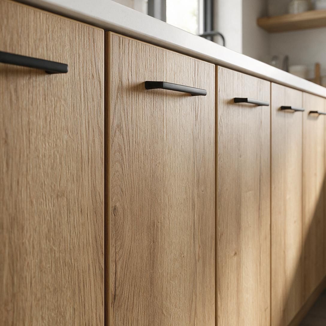 Flat panel woodgrain melamine kitchen cabinet doors