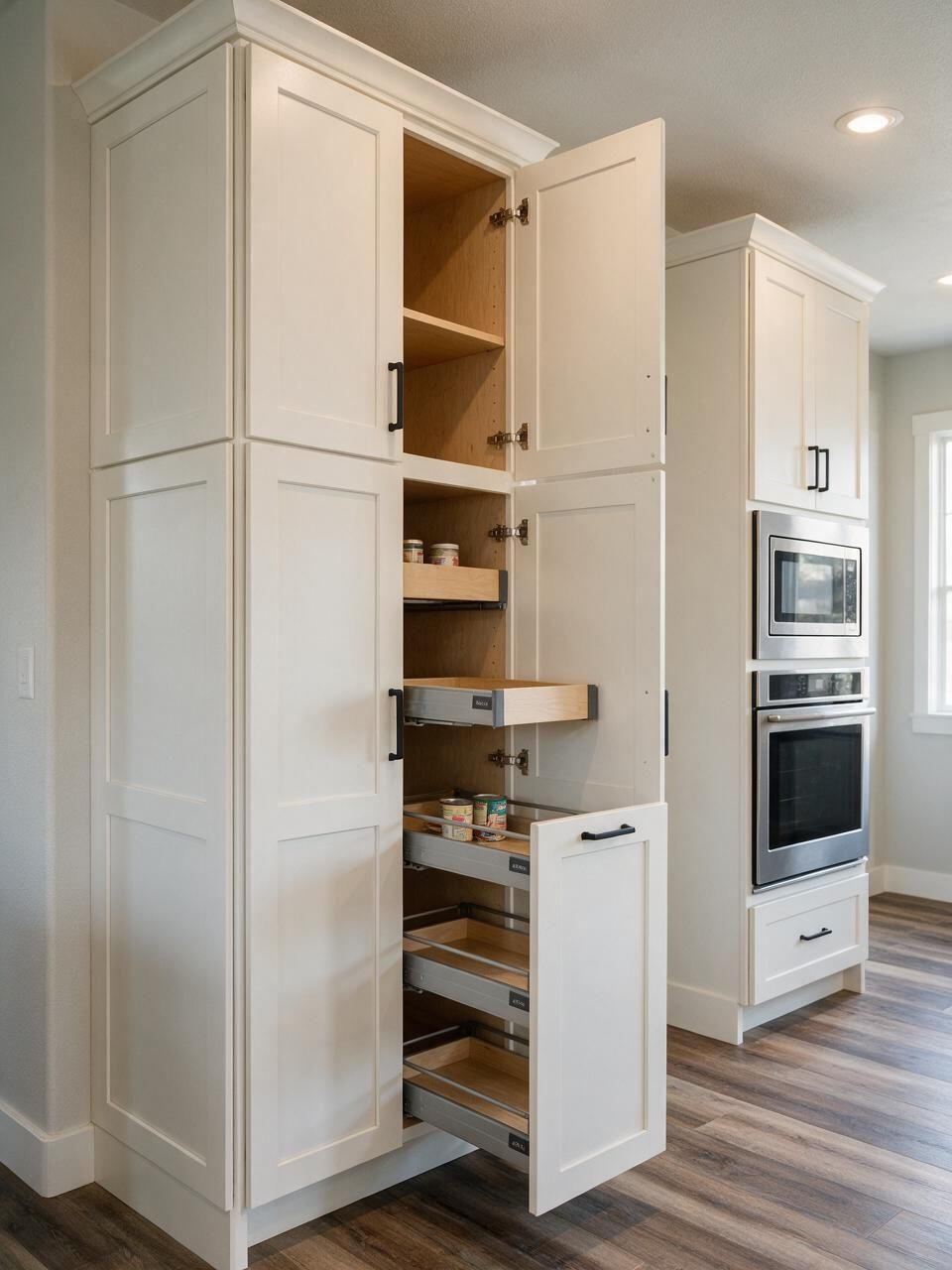 Tall pantry kitchen cabinets with pull-outs
