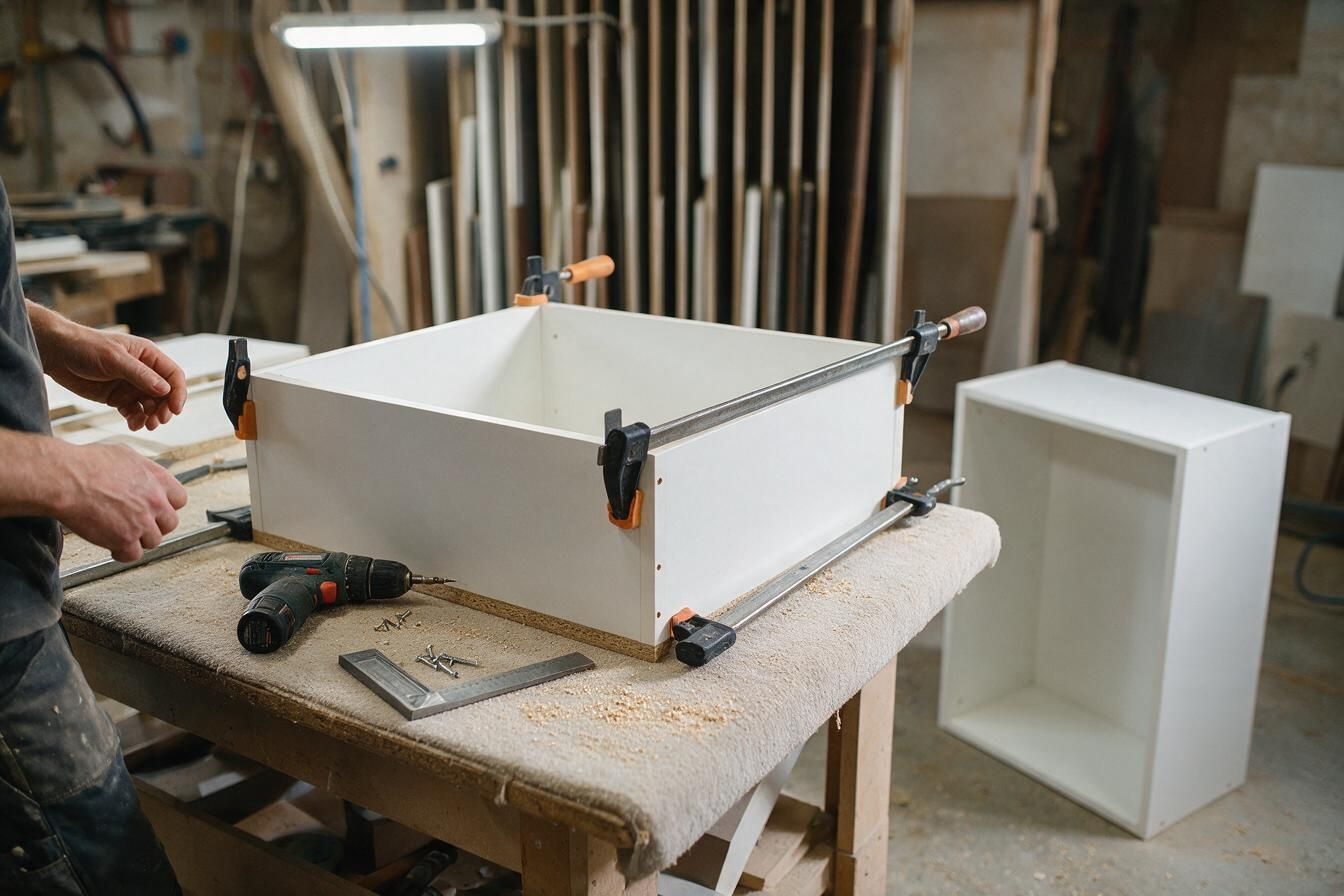 Kitchen cabinet boxes assembled before delivery