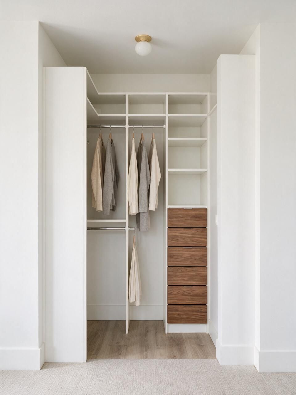 One-wall walk-in closet organizer