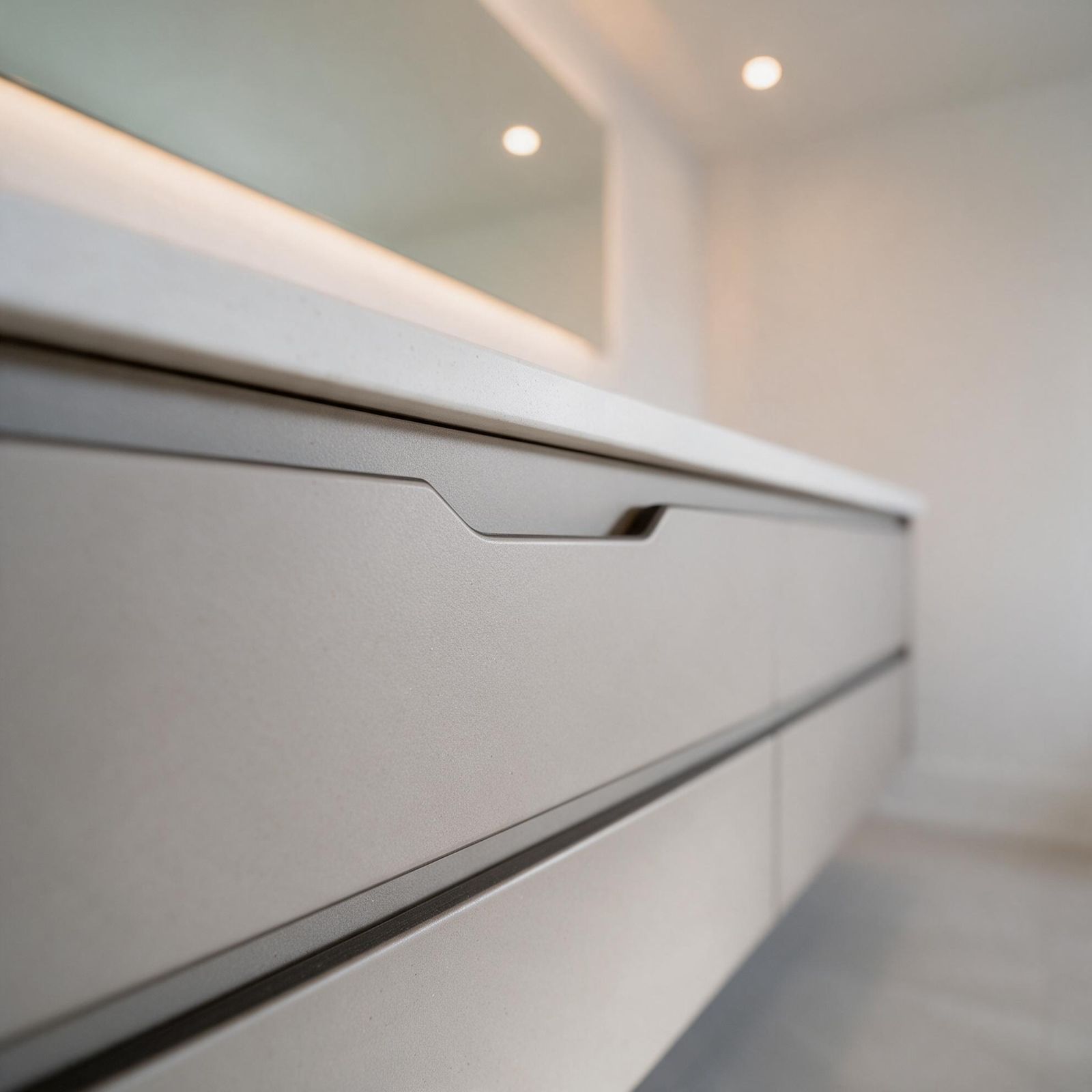 Bathroom Vanity in Edmonton: edge and handle detail